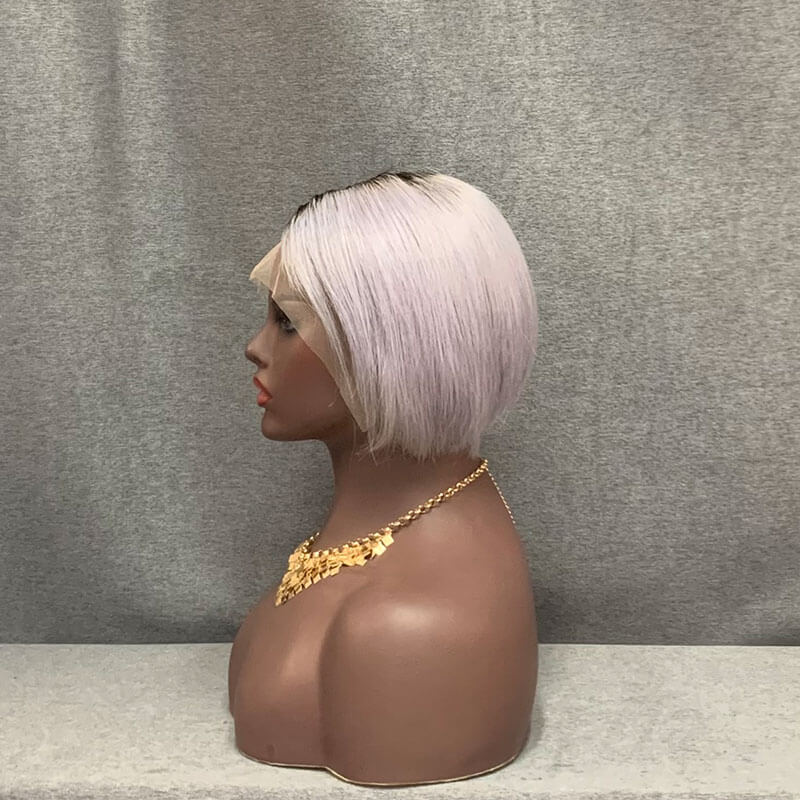side part grey color pixie wig