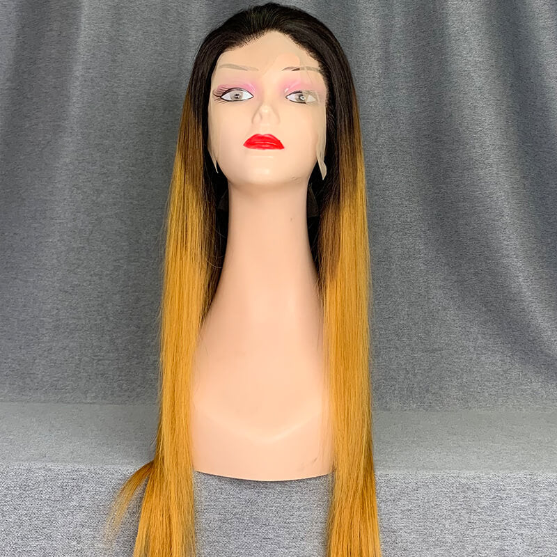Ombre Wig 180% Density Straight 1b-4-Golden Color Human Hair Wig