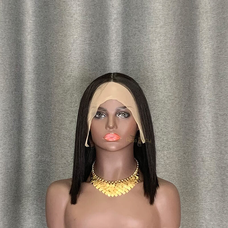 #1b Bob Wig T Part Lace Straight Human Hair