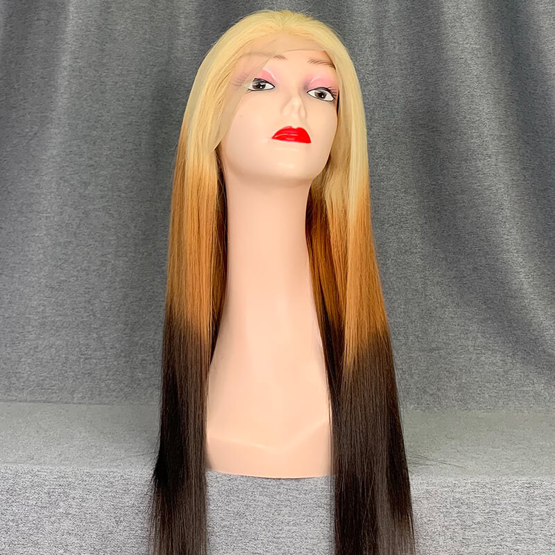 Ombre Wig 180% Density Straight 613-4-1b Color Human Hair Wig