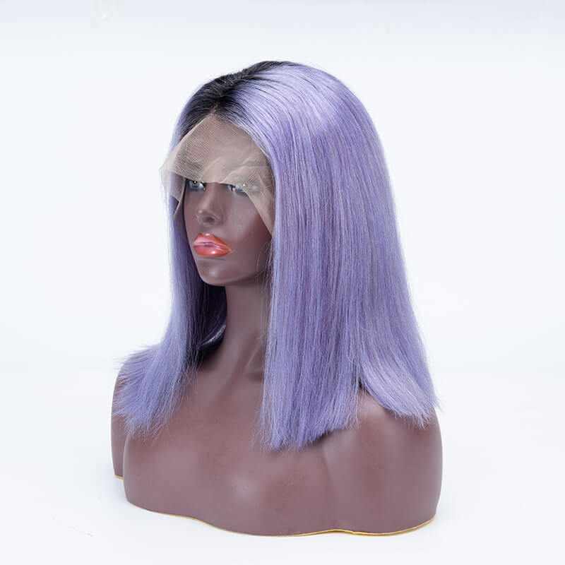 1B Lilac Color Bob Straight Hair 13×4 Lace Front Wigs Human Hair