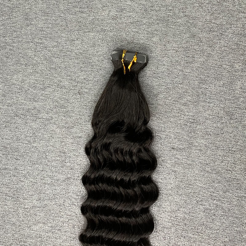#1b Deep Wave Tape In Human Hair Extensions 20 Pieces/ Pack