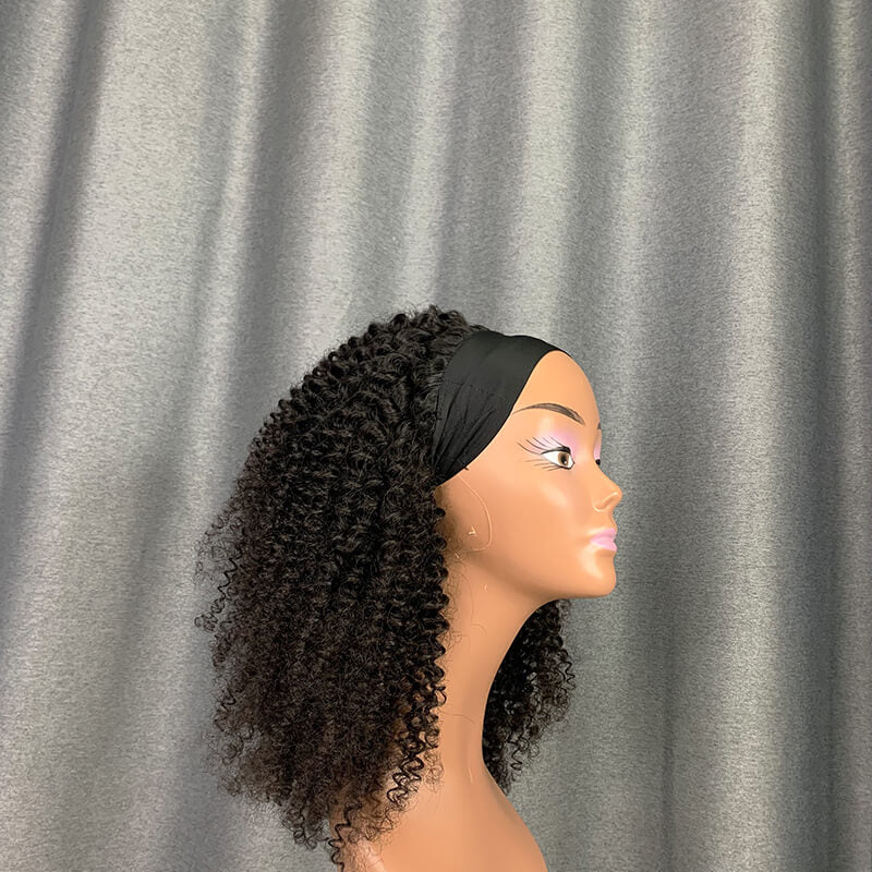 Kinky Curly High Density 200% Full Head Wig Thick Hair Headband Hair Wig