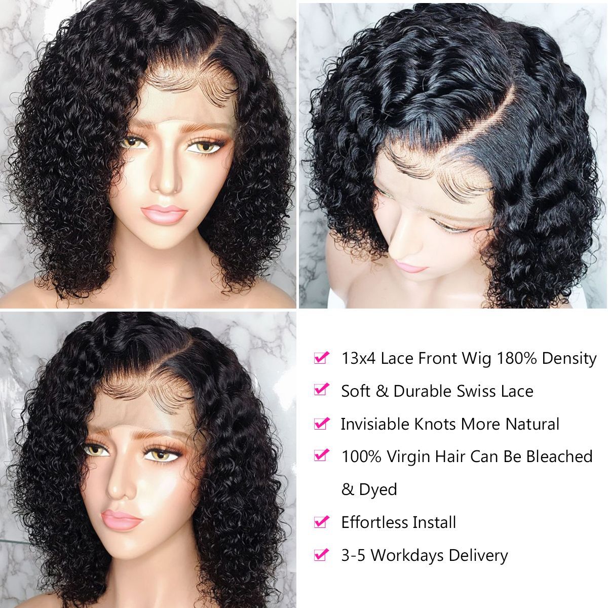 Lace Front Bob Wig Short Curly Fashion Virgin Hair Style - Ross Pretty Hair Official