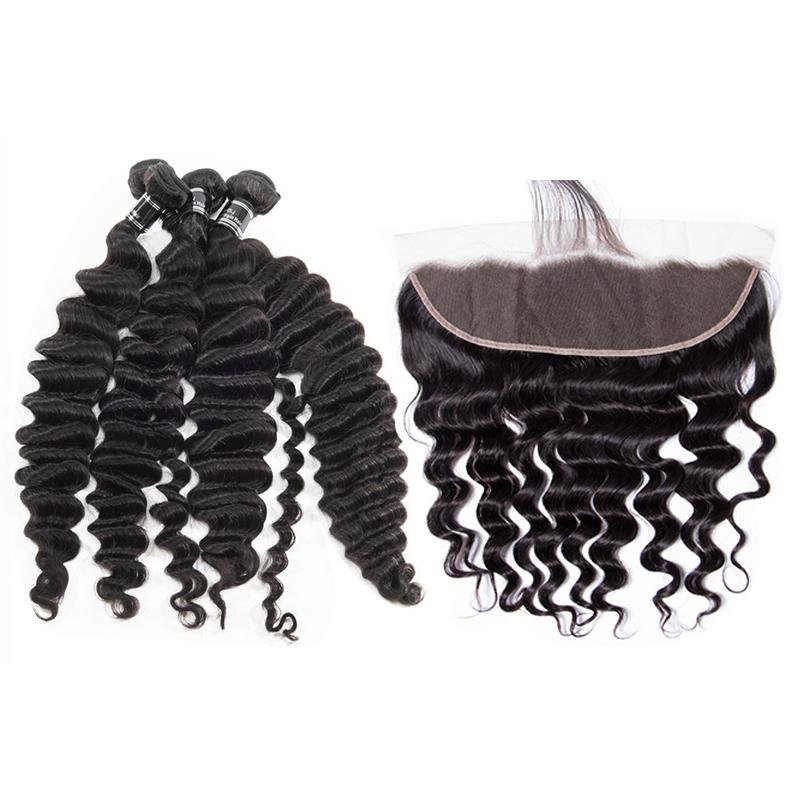Loose Deep Human Hair 4 Bundles With 13X4 Frontal Peruvian - Ross Pretty Hair Official