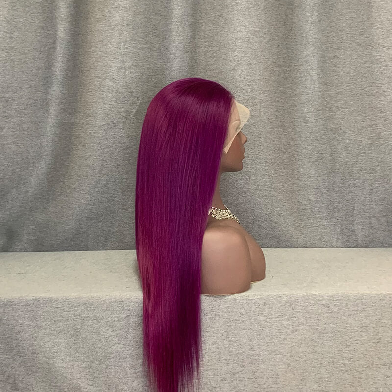 Purple/ Blue/ Green Human Hair Straight 13x4 Lace Front Wig