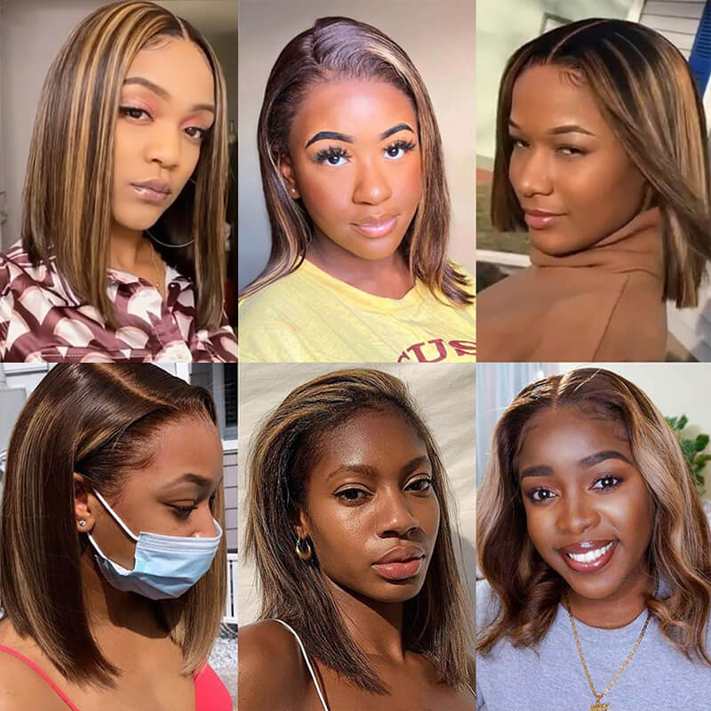 P4/27 Highlight 13X4 Lace Frontal Bob Wigs Straight Human Hair Wigs
