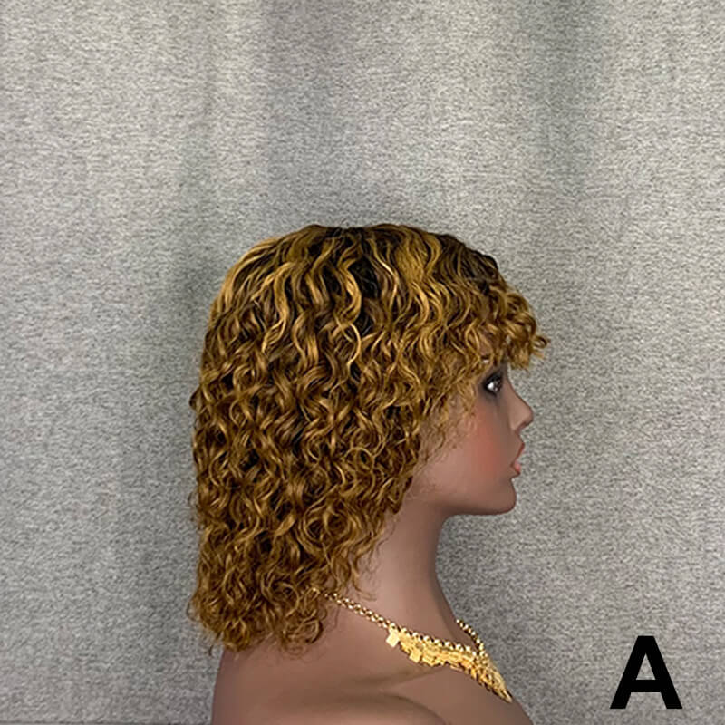 Bang Wig 100% Human Hair Curly Short Wigs High Quality