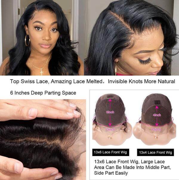 13×6 Lace Front Wig Loose Deep Virgin Human Hair Wigs Natural Black