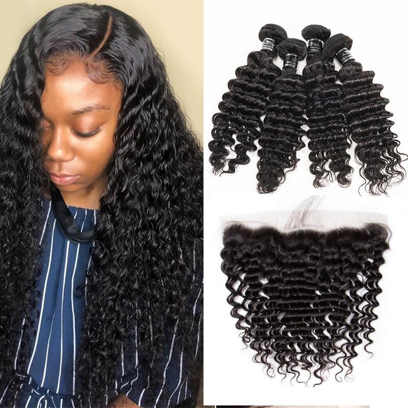 13X4 Frontal With 4 Bundles Malaysian Deep Wave Human Hair - Ross Pretty Hair Official