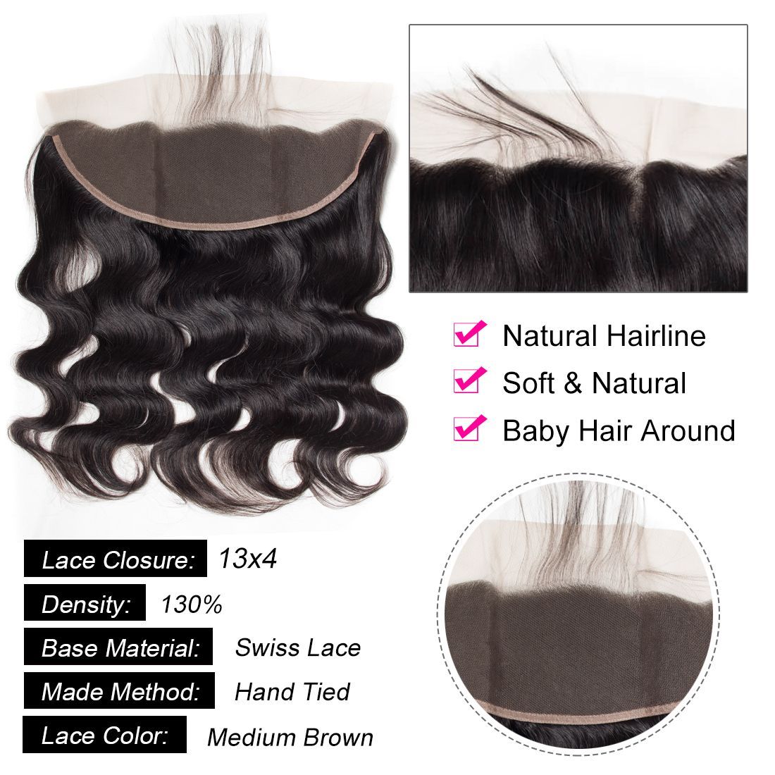 13x4 Lace Frontal Body Wave 100% Unprocessed Virgin Human Hair