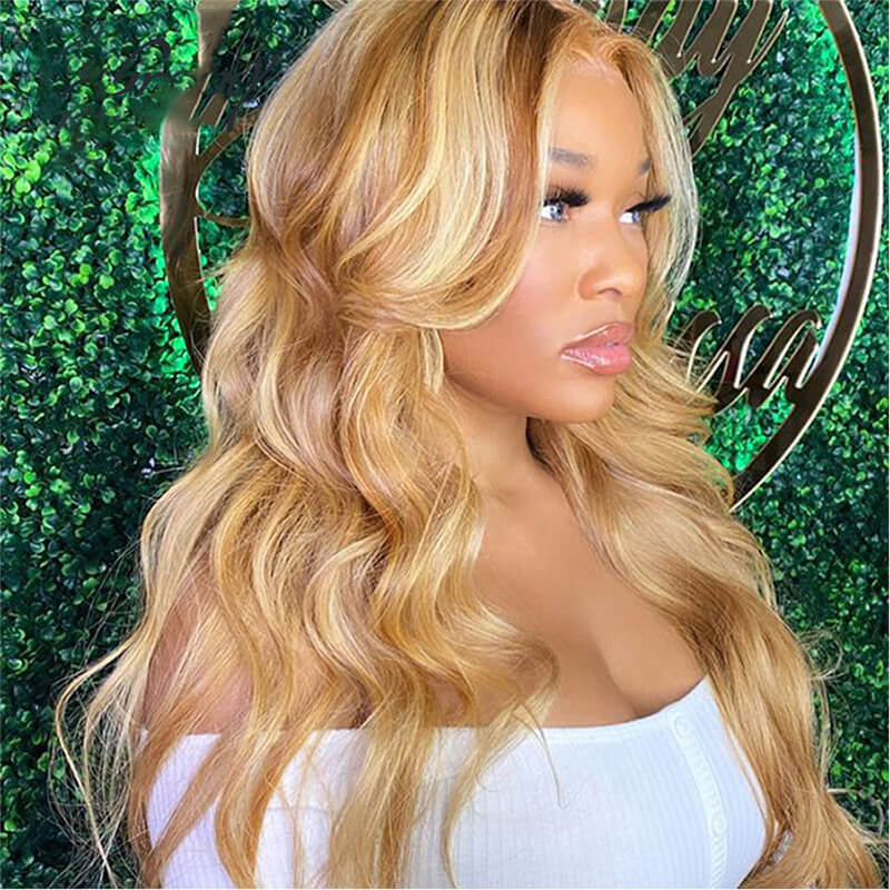 Straight & Body Wave Honey Blonde Highlight Wig 13x4 Lace Front Wig