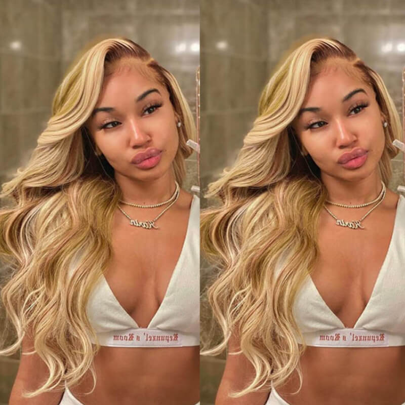 Straight & Body Wave Honey Blonde Highlight Wig 13x4 Lace Front Wig