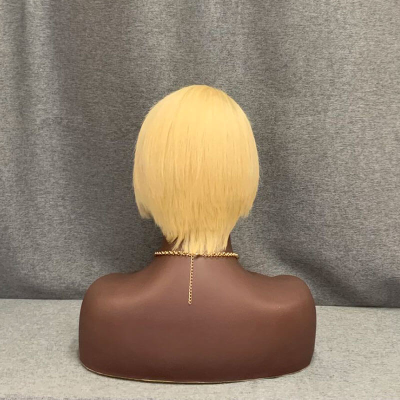 613 Blonde Hair T Lace Pixie Wig Human Hair Straight Wig