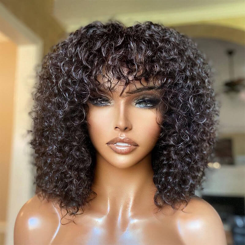 Bang Wig 100% Human Hair Curly Short Wigs High Quality