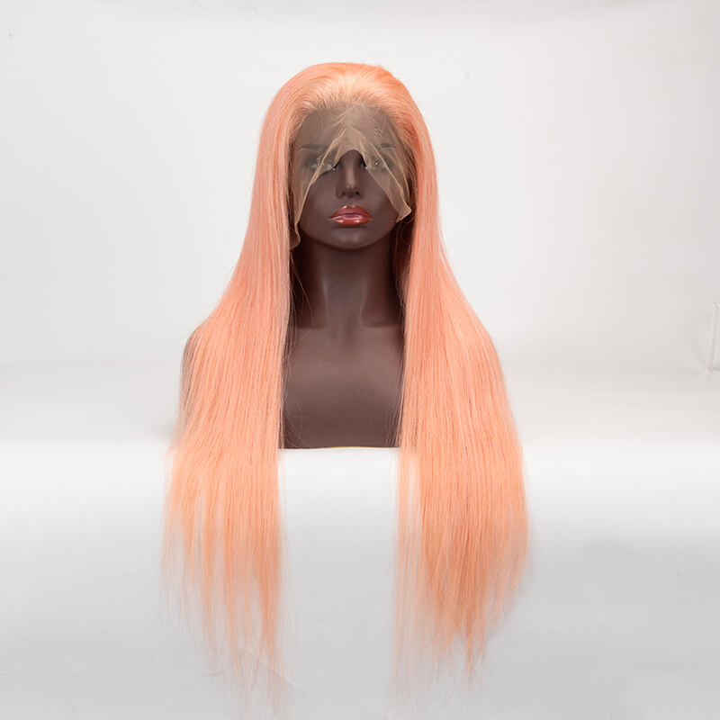 Full Lace Wig Straight Hair Pink Color 150% Density