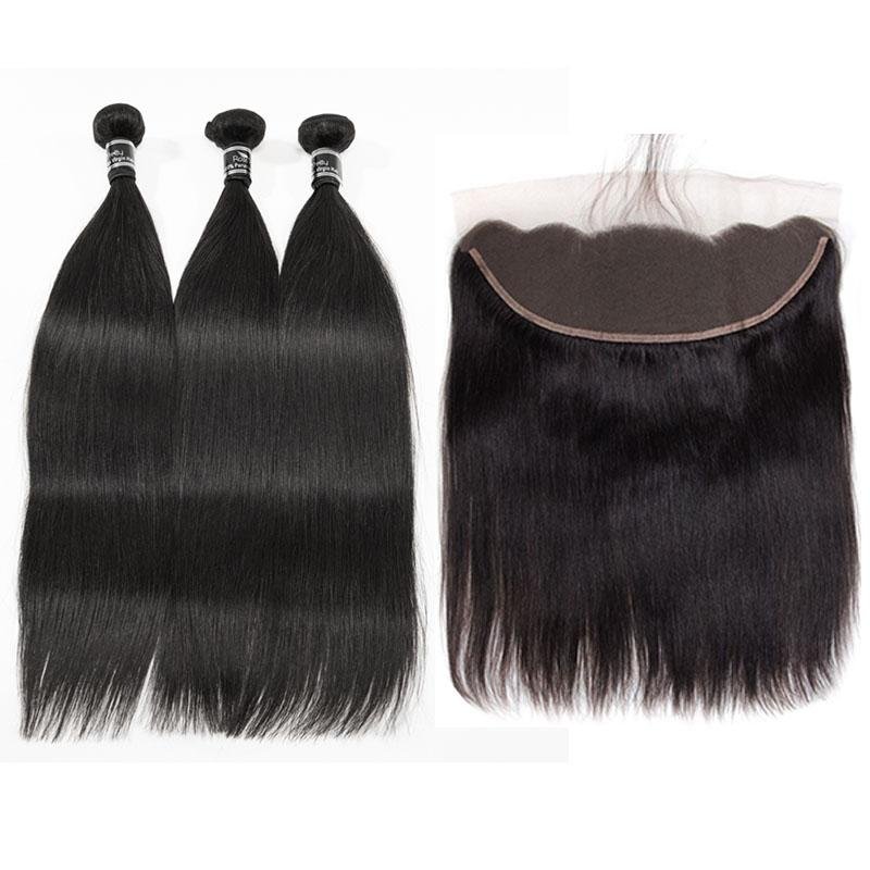 3 Bundles With 13X4 Frontal Peruvian Straight Human Hair - Ross Pretty Hair Official