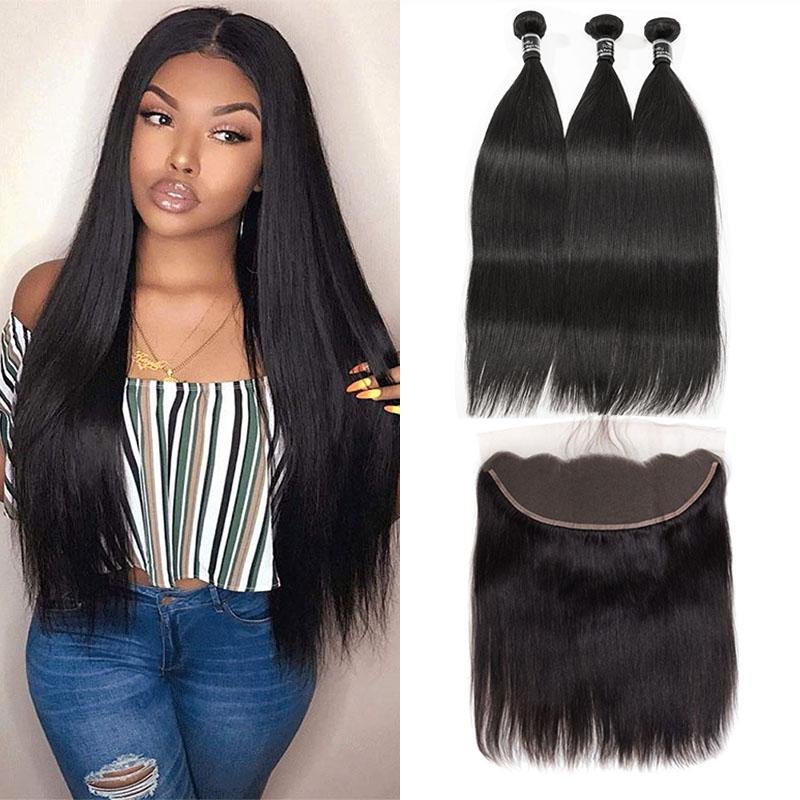 3 Bundles With 13X4 Frontal Peruvian Straight Human Hair - Ross Pretty Hair Official