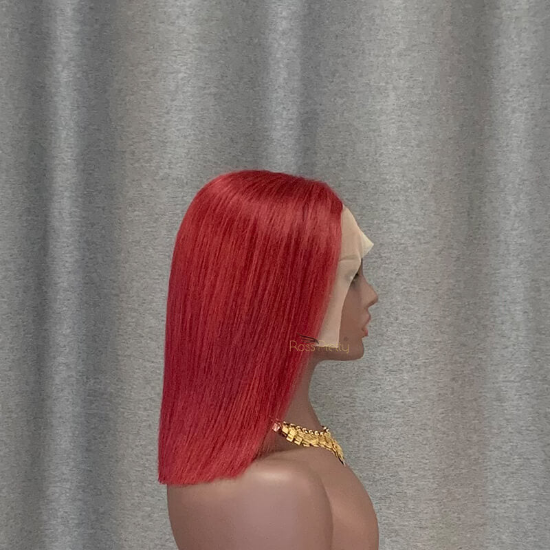 99j Burgundy T Lace Bob Wig Straight Human Hair