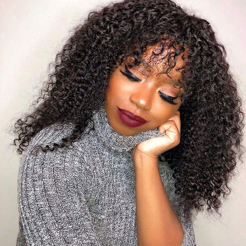 Bang Wig 100% Human Hair Curly Short Wigs High Quality