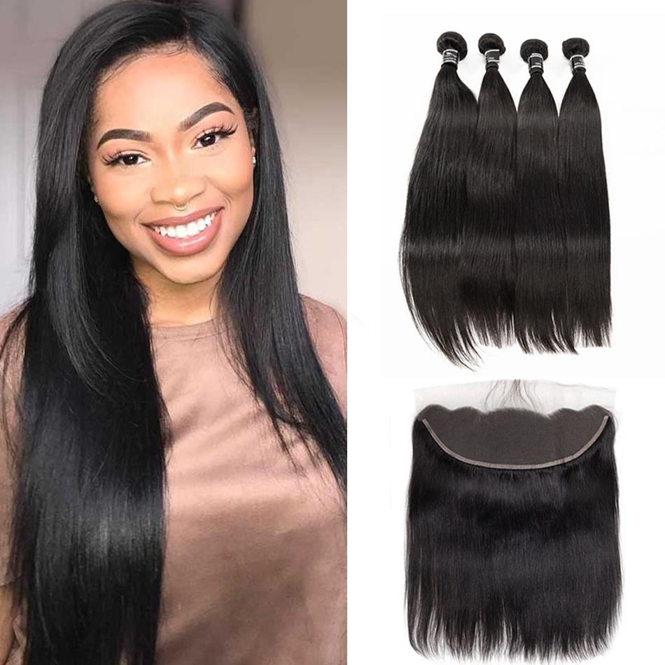 4 Bundles Hair Weave With 13X4 Frontal Brazilian Straight Human Hair - Ross Pretty Hair Official