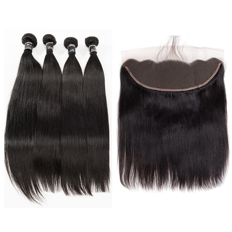 4 Bundles With 13X4 Frontal Peruvian Straight Human Hair - Ross Pretty Hair Official