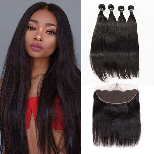 4 Bundles With 13X4 Frontal Peruvian Straight Human Hair - Ross Pretty Hair Official