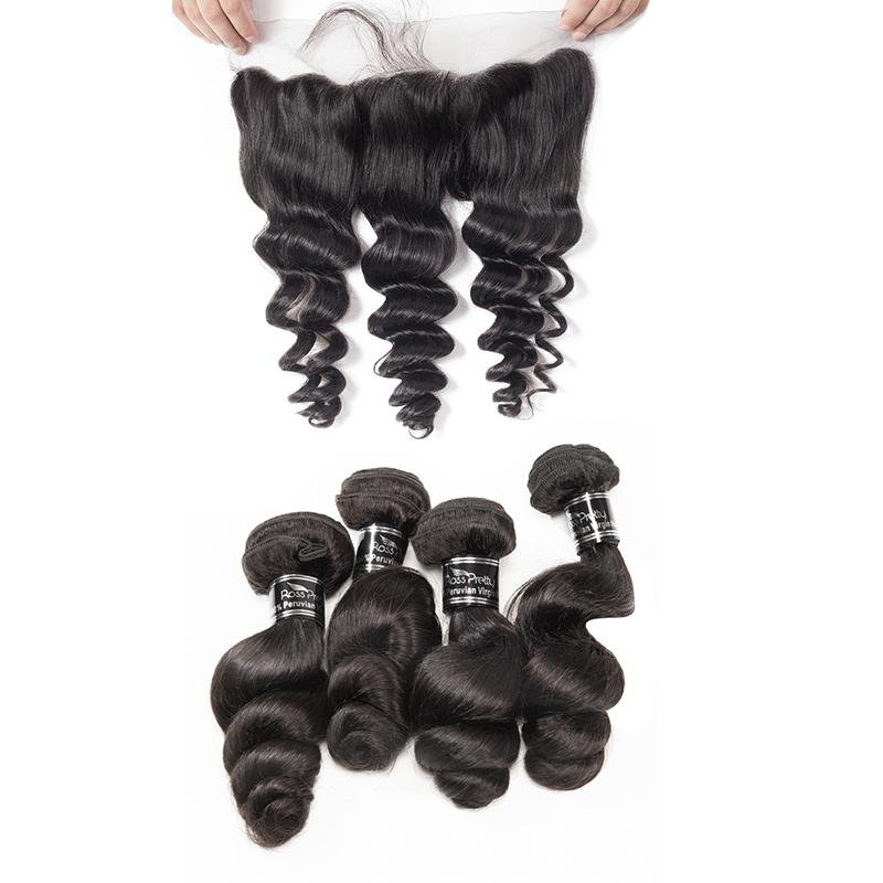 4 Bundles With 13X4 Lace Frontal Loose Wave Brazilian Human Hair - Ross Pretty Hair Official