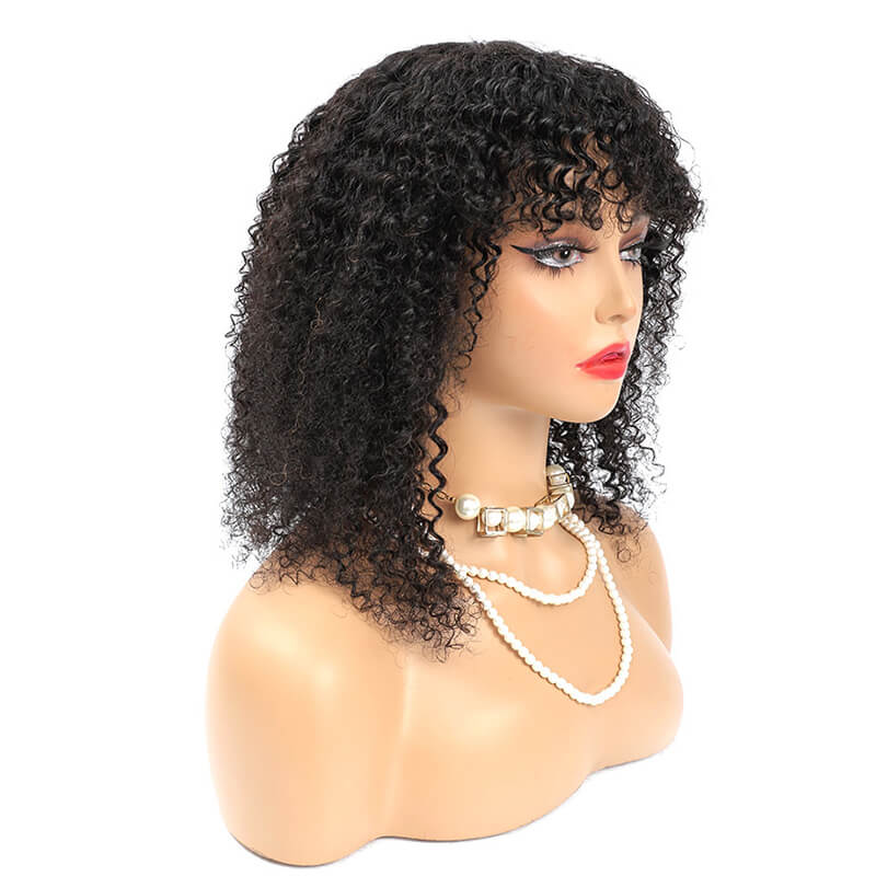 Bang Wig 100% Human Hair Curly Short Wigs High Quality