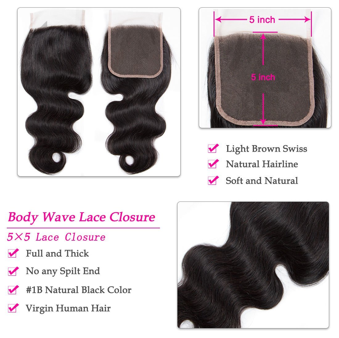 5×5 Body Wave Lace Closure