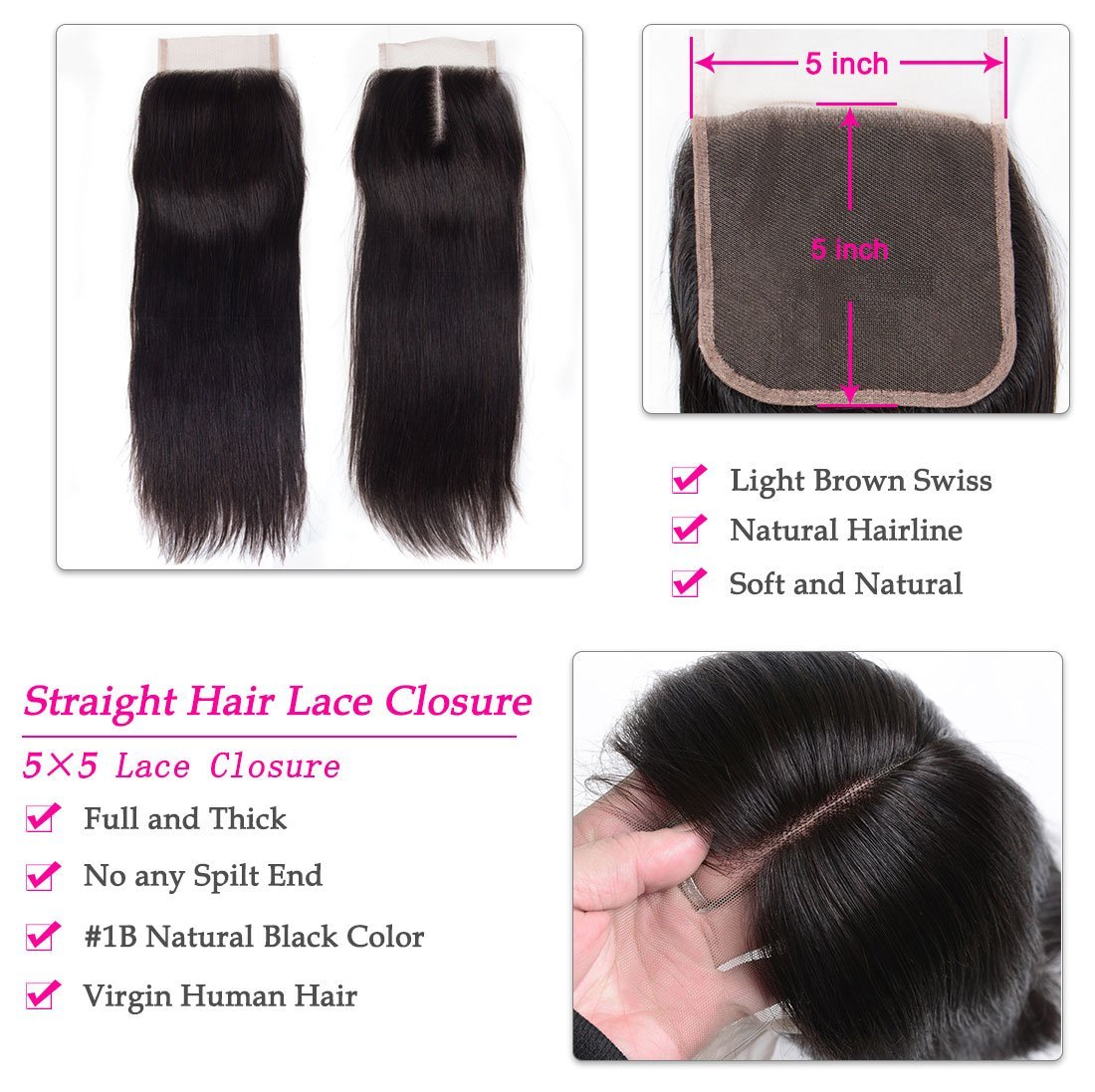 5×5 Straight Hair Lace Closure