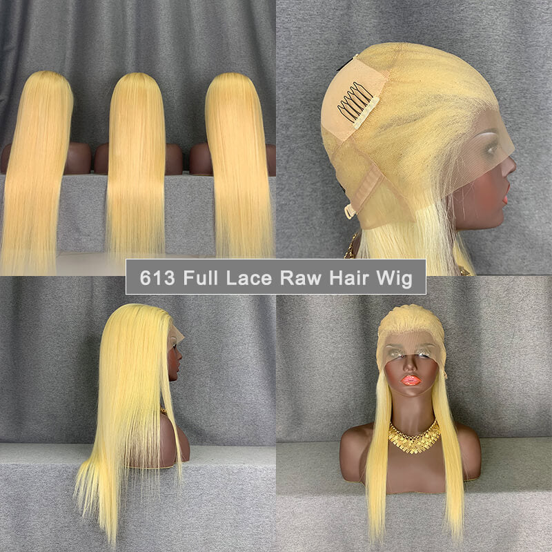 18 Inch Full Lace Wig Straight Raw Hair 613 Blonde Hair Wig