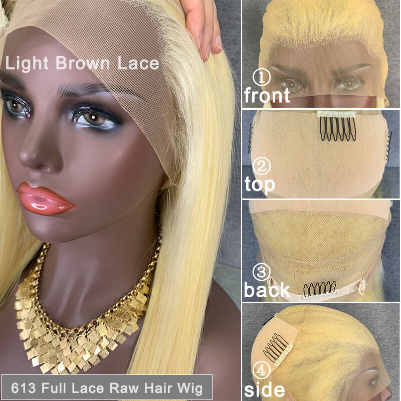 18 Inch Full Lace Wig Straight Raw Hair 613 Blonde Hair Wig