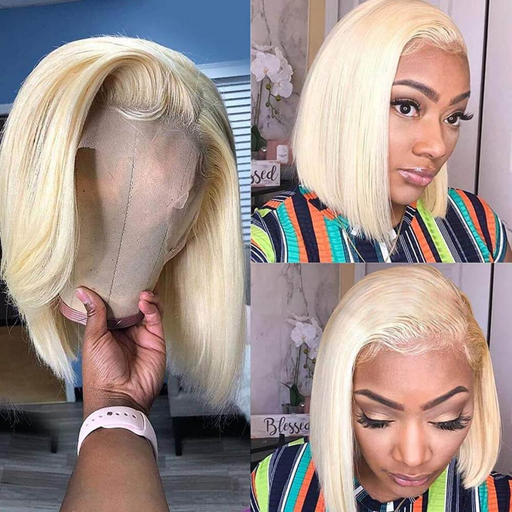 Color Blonde 13x4 613 Lace Frontal Bob Wigs Straight Human Hair Wig