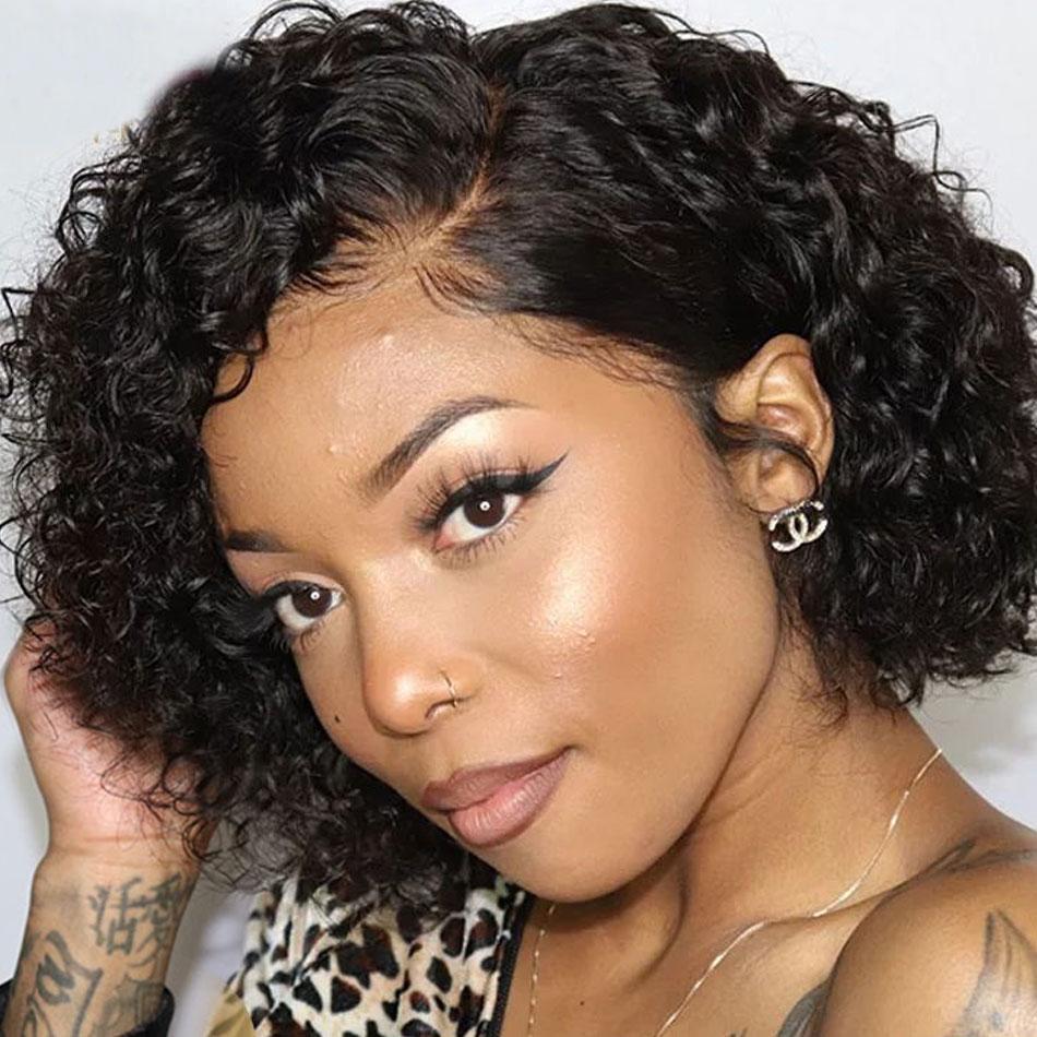 8 Inch Short Bob Wig Water Wave Bouncy Curly Lace Front Wigs - Ross Pretty Hair Official