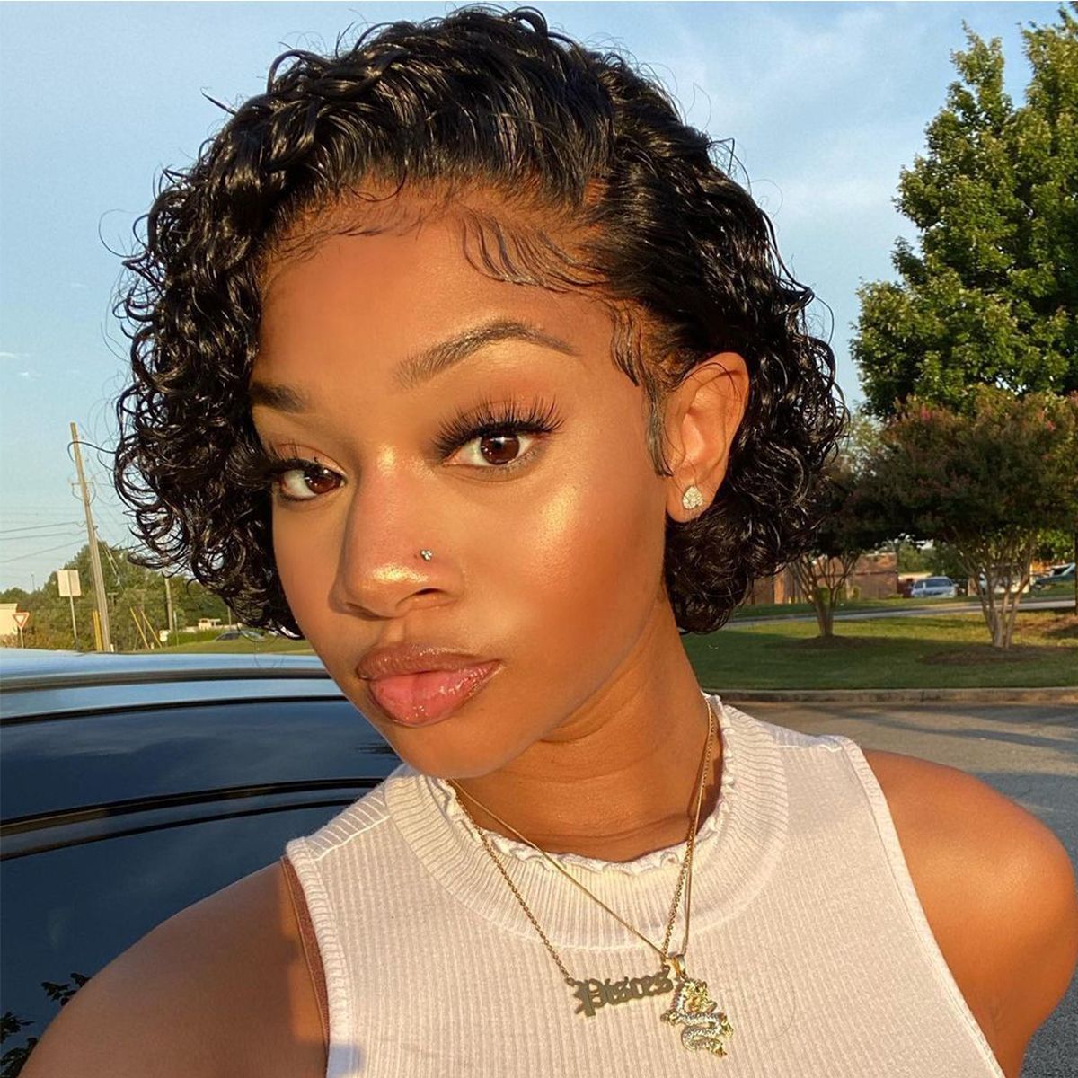 8 Inch Short Bob Wig Water Wave Bouncy Curly Lace Front Wigs - Ross Pretty Hair Official