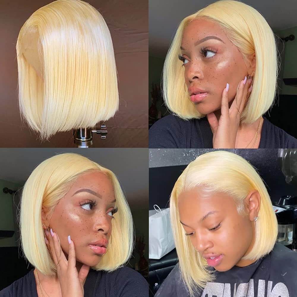 Color Blonde 13x4 613 Lace Frontal Bob Wigs Straight Human Hair Wig