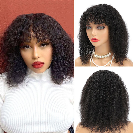 Bang Wig 100% Human Hair Curly Short Wigs High Quality