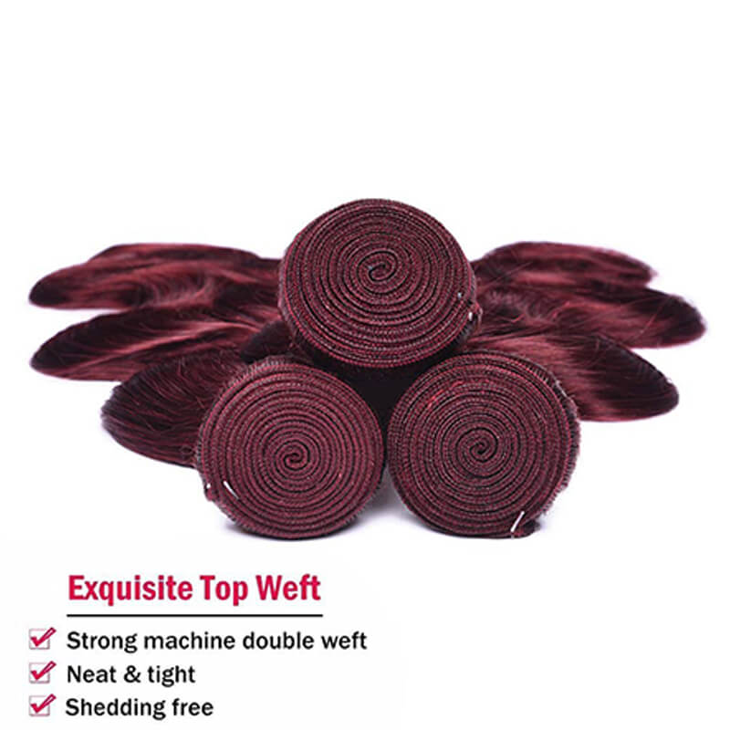 99j Burgundy Body Wave 3 Bundles Human Hair Weave
