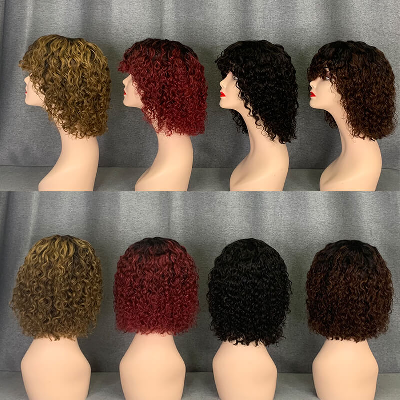 Bang Wig 100% Human Hair Curly Short Wigs High Quality