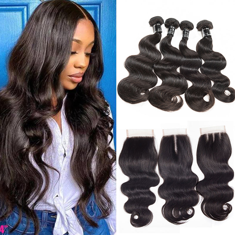 Virgin Brazilian Body Wave 4 Bundles With Closure Body Bundles