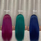 Purple/ Blue/ Green Human Hair Straight 13x4 Lace Front Wig