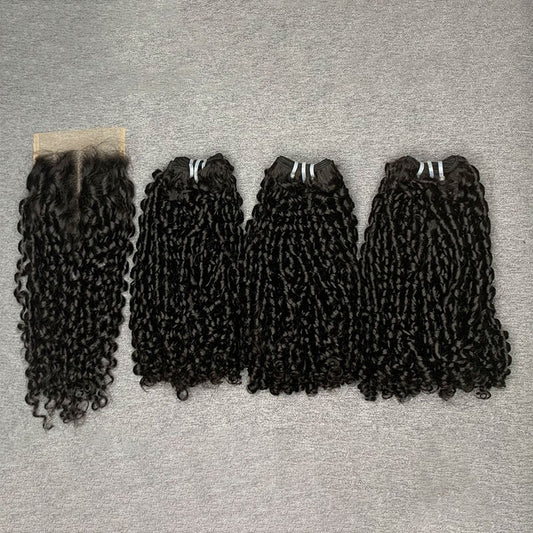 Pissy Curly Double Drawn Hair Bundles With 4x4 Lace Closure