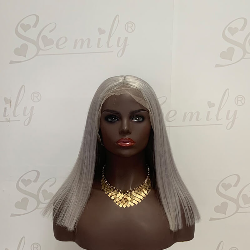 Grey Bob Wig Human Hair 10-16 Inch 13x4 Lace Front Wig