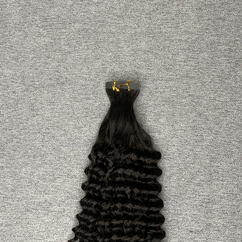 #1b Kinky Curly Tape In Human Hair Extensions 20 Pieces/ Pack
