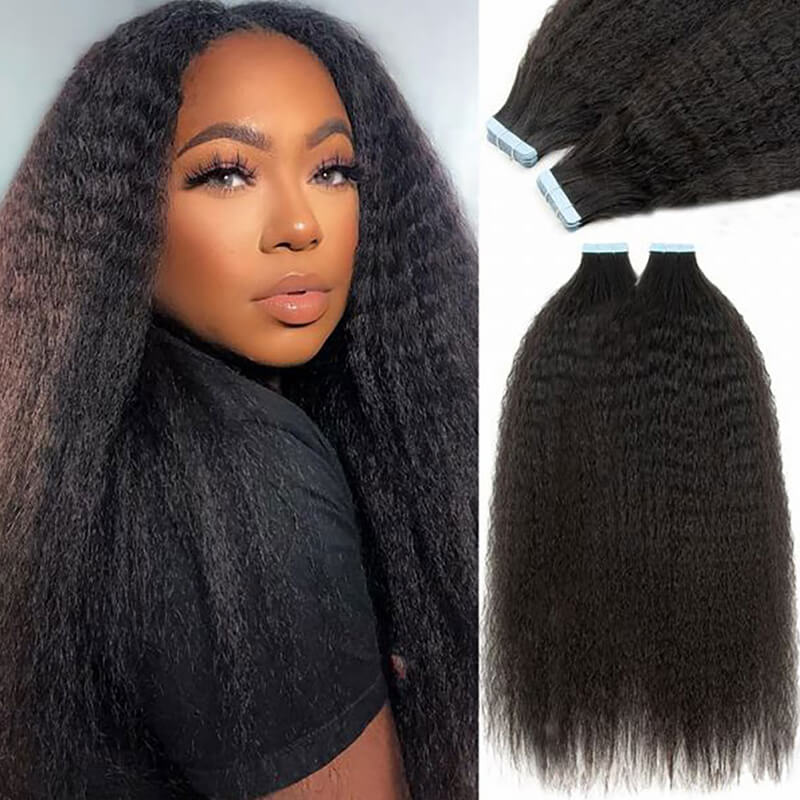 #1b Kinky Straight Tape In Human Hair Extensions 20 Pieces/ Pack