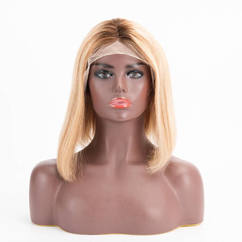 Bob Wig Straight Hair T Lace 4/12/613 Color Middle Part 100% Human Hair Wig