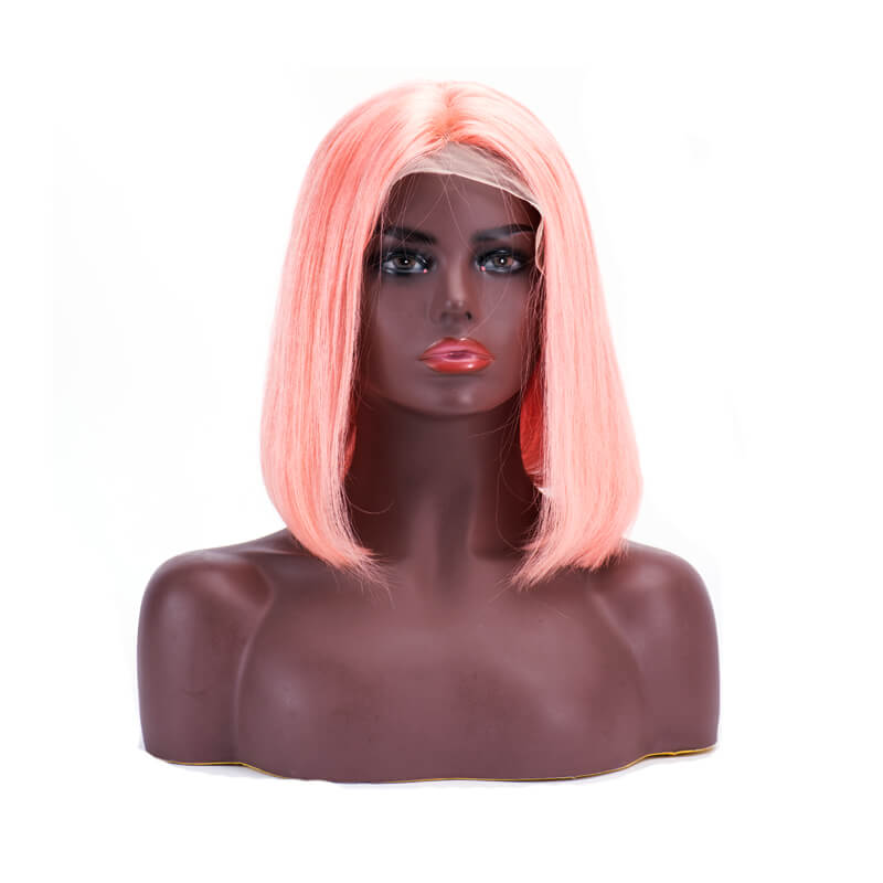 T Lace Bob Straight Pink Color Middle Part Wig Human Hair Wig