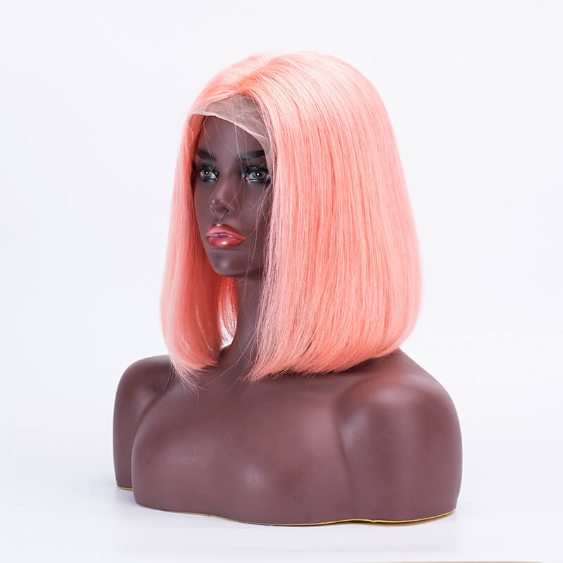 T Lace Bob Straight Pink Color Middle Part Wig Human Hair Wig