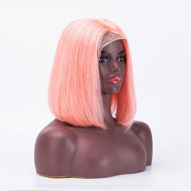 T Lace Bob Straight Pink Color Middle Part Wig Human Hair Wig